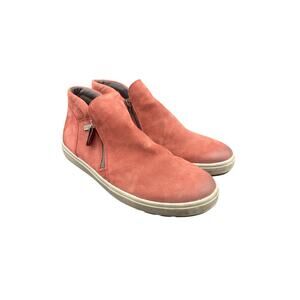 Ramonte Womens 9.5 Red Nubuck Leather Zip Up Memory Foam Ankle Boots Shoes